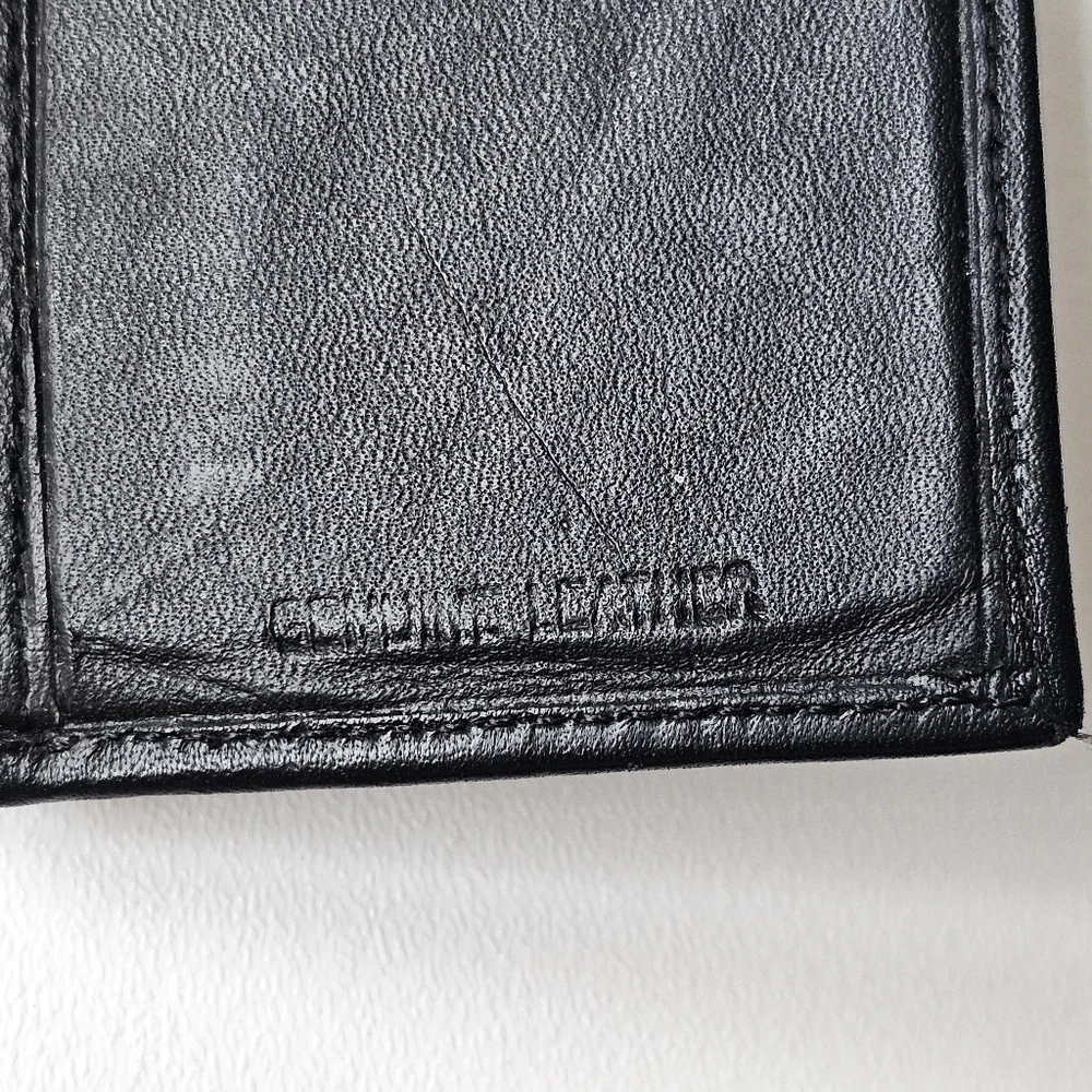 Vintage 80s Rolfs Soft Genuine Leather Black Trifold Wallet Men’s ID Window